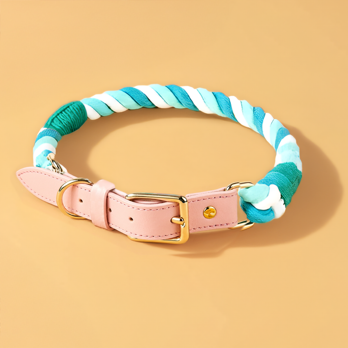 Coleira Lux Hortelã – Couro e Algodão (com Pingente Grátis)