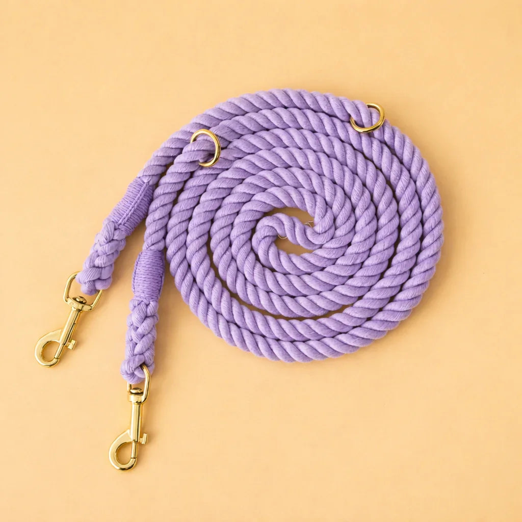 Guia Multi Lavanda (Mãos Livres + 2 Pets) – 100% Algodão (com TAG Grátis)