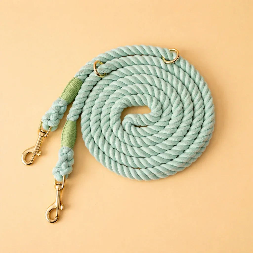 Guia Multi Menta (Mãos Livres + 2 Pets) – 100% Algodão (com TAG Grátis)